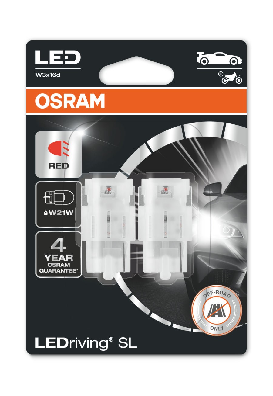 Osram LED W21W 12V - Rood - Set	