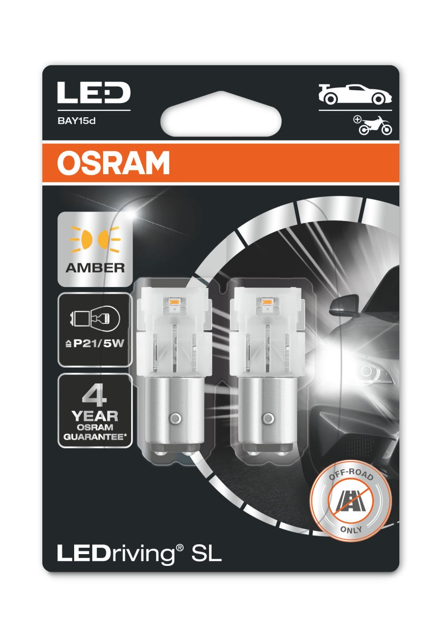 Osram LED P21/5W BAY15d 12V - Geel - Set	
