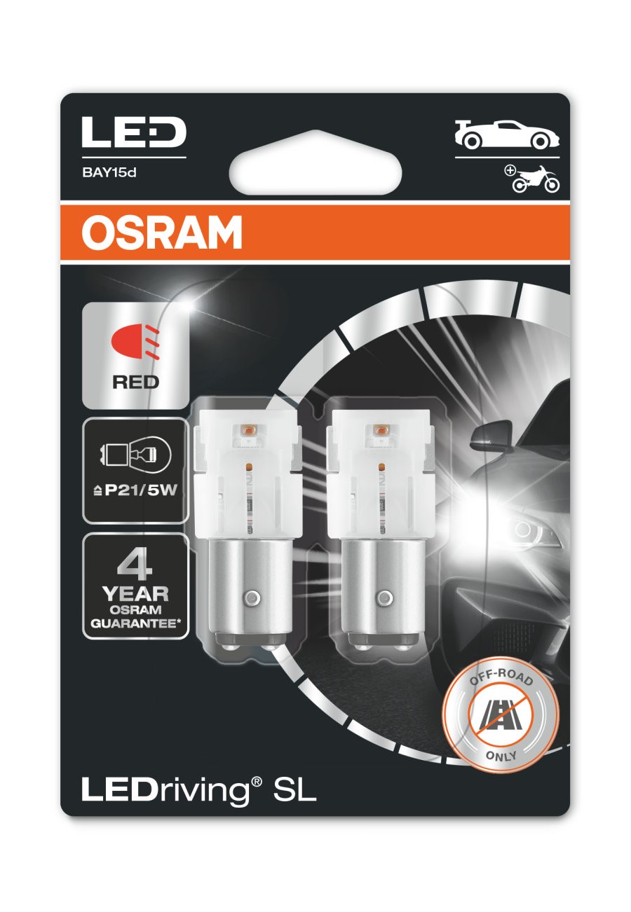 Osram LED P21/5W BAY15d 12V - Rood - Set	