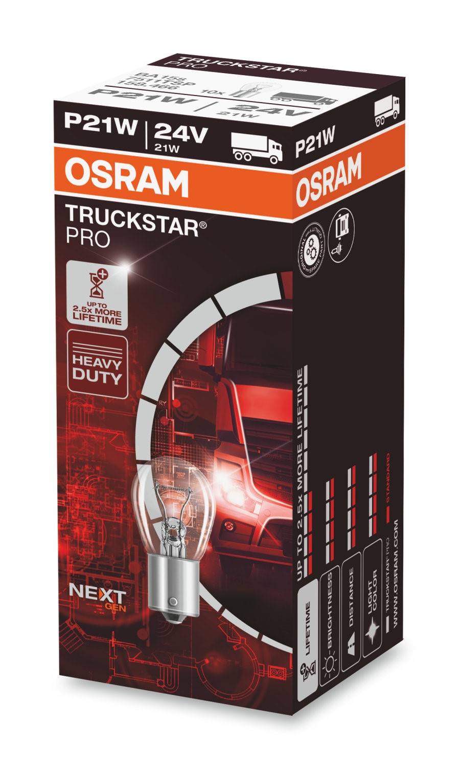 OSRAM TRUCKSTAR PRO +100% - BA15s 21W P21W 24V 