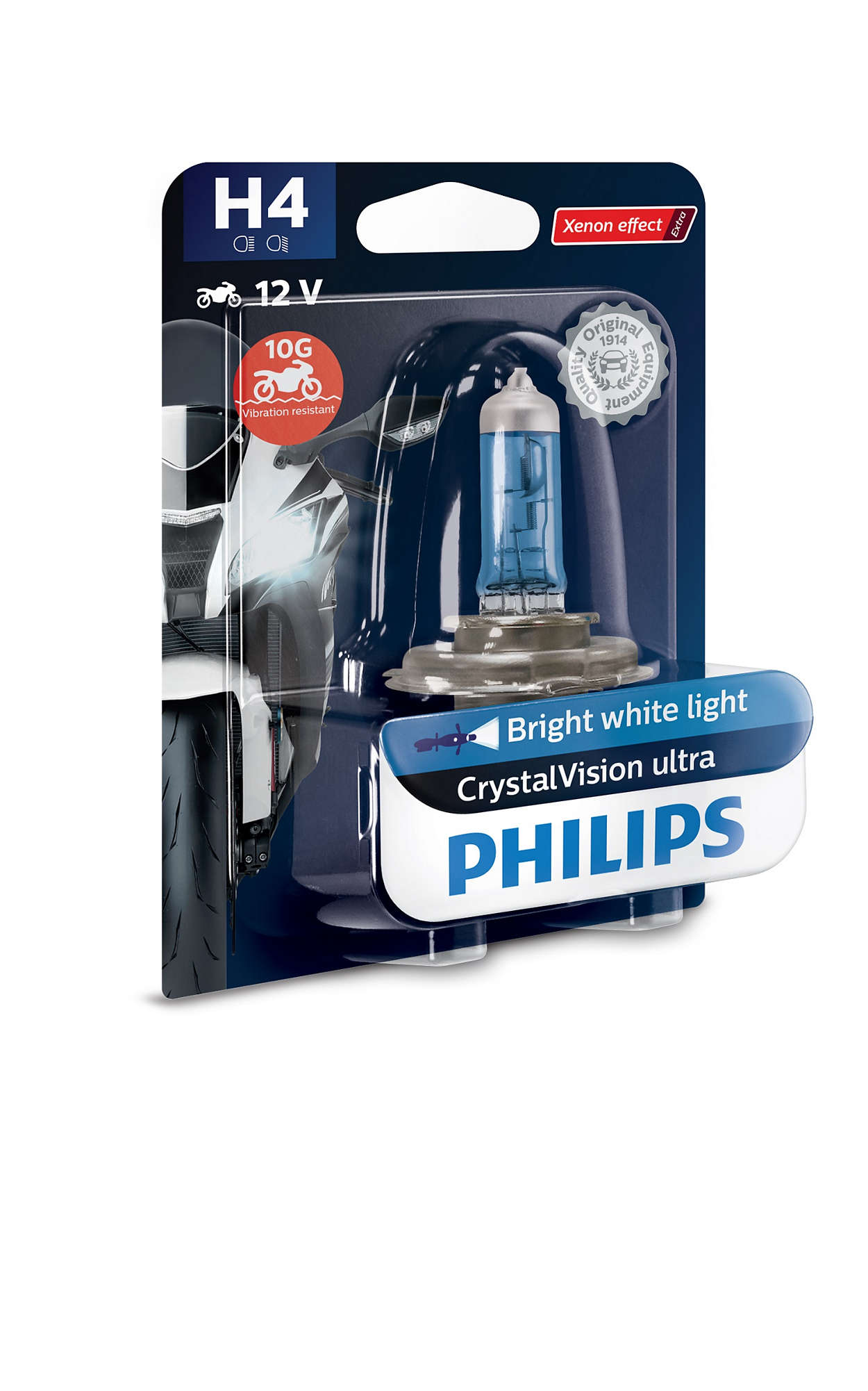 Philips H4 12V 60/55W - CrystalVision ultra Moto - Enkel (Blisterverpakking)