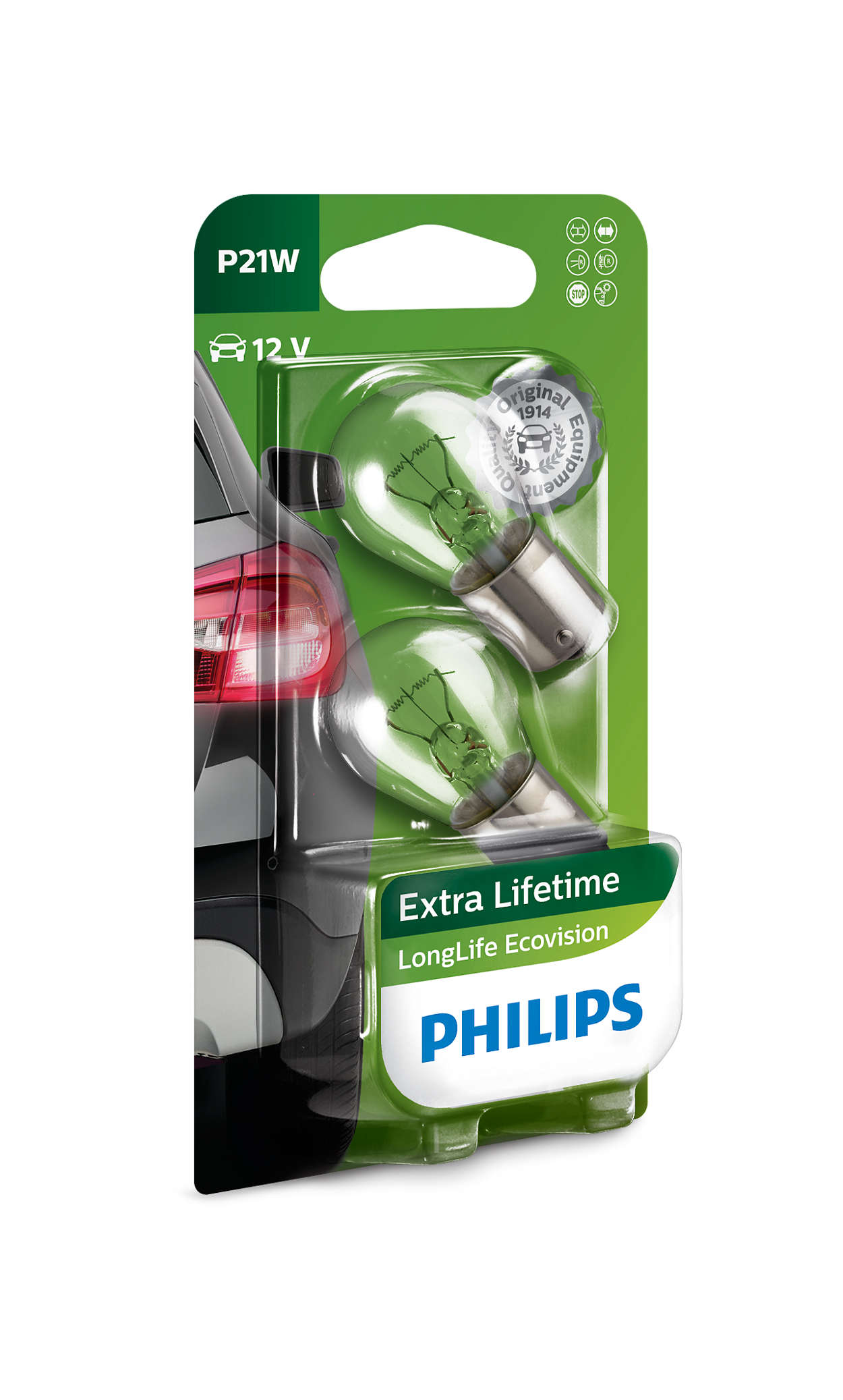 Philips LongLife Ecovision BA15S / P21W 12V - Set