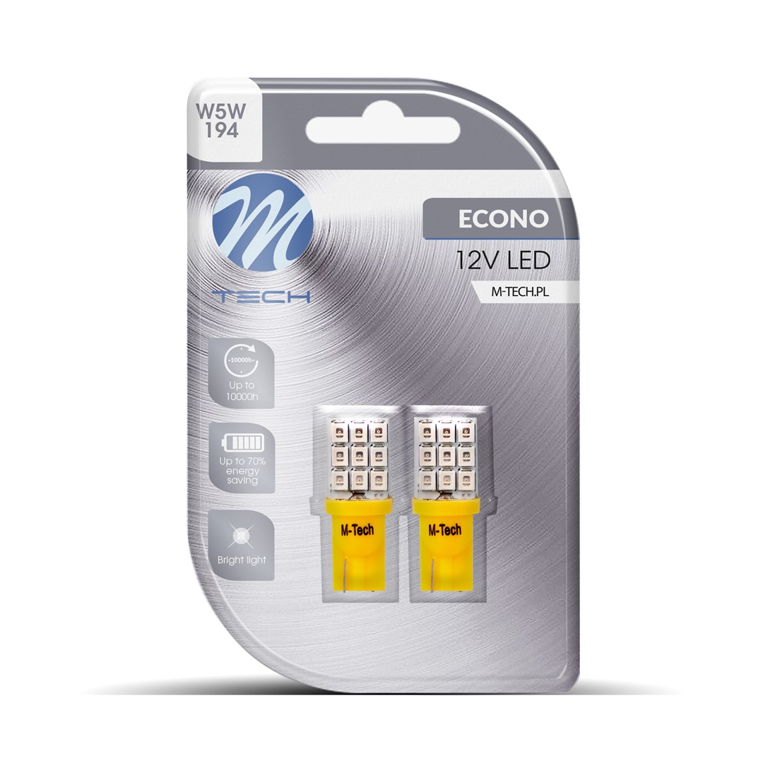 M-Tech LED W5W 12V - Basis - 9x Led diode - Geel - Set	