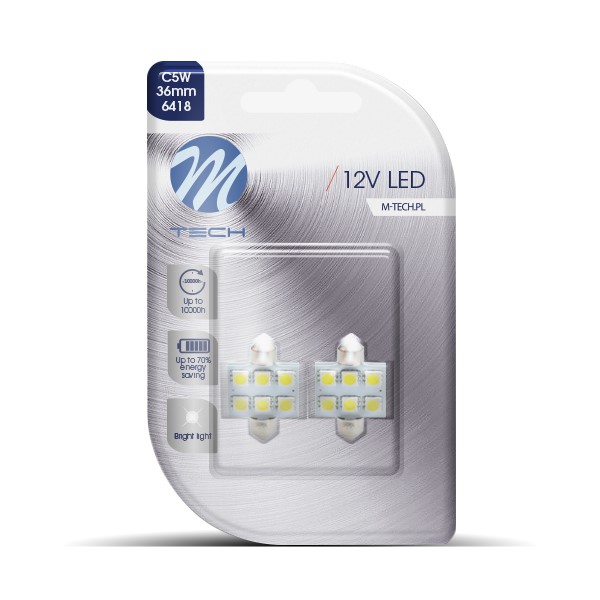 M-Tech LED C5W 12V 36mm - Basis 6x Led diode - Wit - Set	