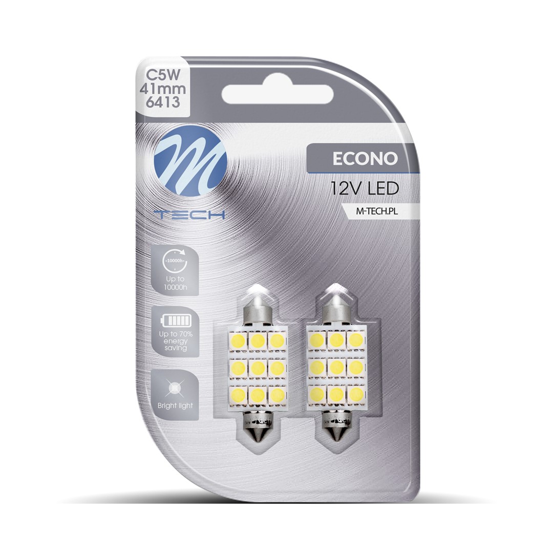M-Tech LED C5W 12V 41mm - Basis 9x Led diode - Wit - Set	
