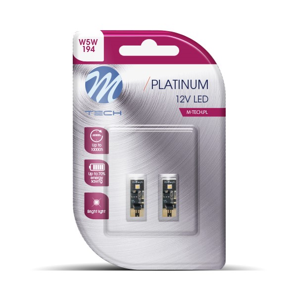 M-Tech Platinum LED W5W 12V - Platinum - 2x Osram Led diode - Canbus - Wit - Set	