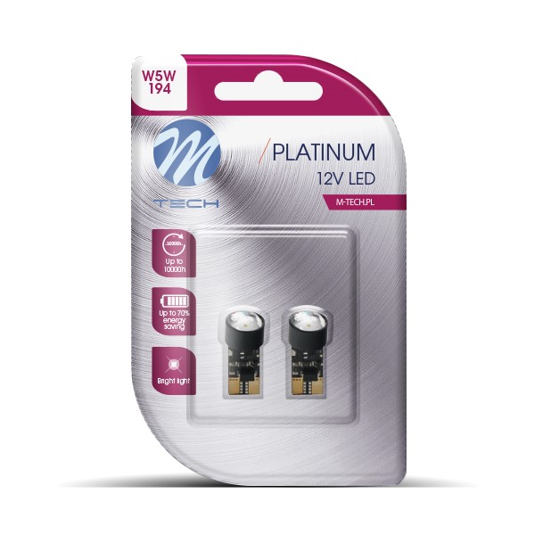 M-Tech Platinum LED W5W 12V - Platinum - 1x Led diode - Canbus - Wit - Set	
