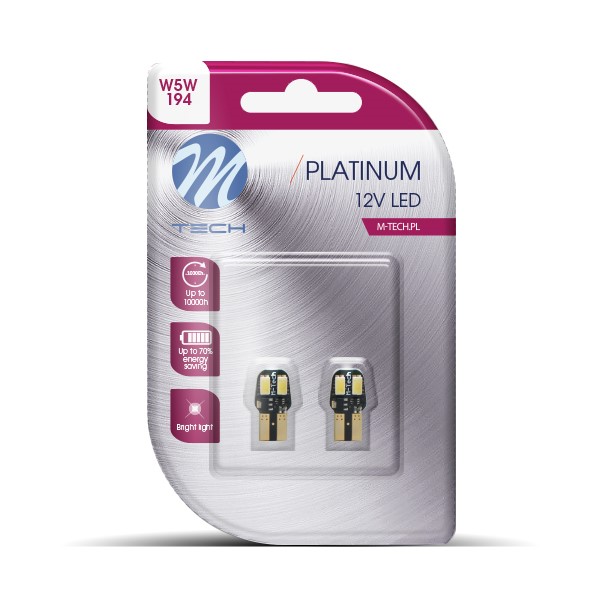 M-Tech LED W5W 12V 2W - Platinum - Canbus - 4x Osram Led diode - Wit - Set	