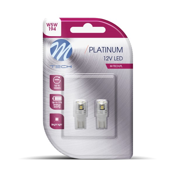 M-Tech Platinum LED W5W 12V - Platinum - 10x Osram Led diode - Canbus - Wit - Set	