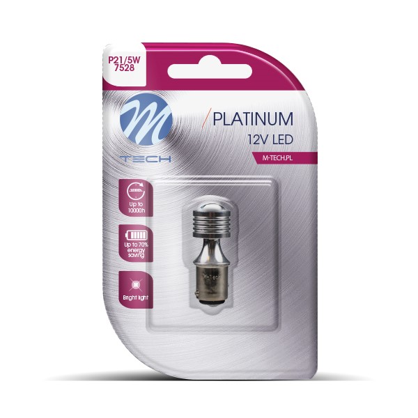 M-Tech LED - P21/5W BAY15d 12V - Platinum 4x Led diode - Platinum - Canbus - Wit - Enkel	
