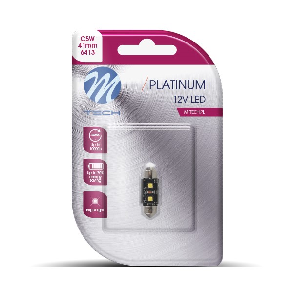 M-Tech Platinum LED C5W 12V 3,2W - 41mm - Platinum 2x Osram Led diode - Canbus - Wit - Enkel	