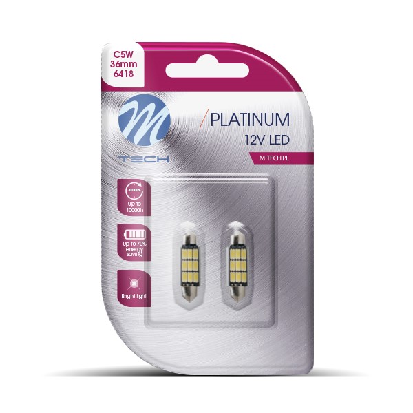 M-Tech Platinum LED C5W 12V 36mm - Platinum 9x Led diode - Canbus - Warm wit - Set	