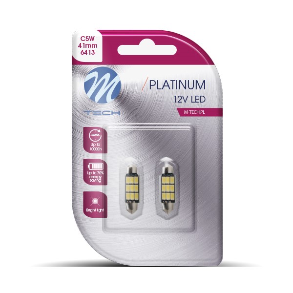 M-Tech Platinum LED C5W 12V 41mm - Platinum 9x Osram Led diode - Canbus - Warmwit - Set	