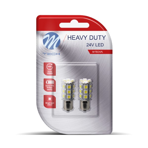 M-Tech LED BA15s P21W 24V - Heavy Duty - 24 Led diode - Wit - Set	
