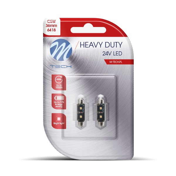M-Tech LED C5W / C10W 24V - 36MM - Heavy Duty - 2x Led diode - Canbus -Wit - Set	